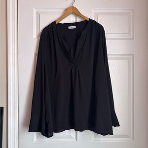 Calvin Klein Black Asymmetrical Blouse with Mandarin Collar
